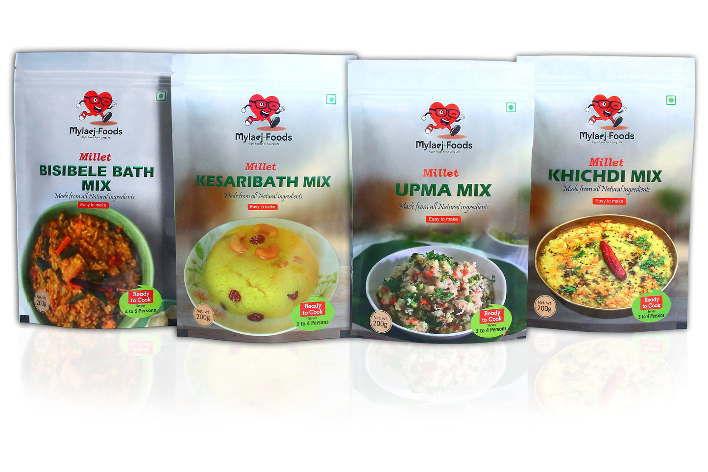 Combo Pack of 4 - ( Millet Khichdi + Millet Bisibelebath + Millet Upma + Millet Kesaribath)