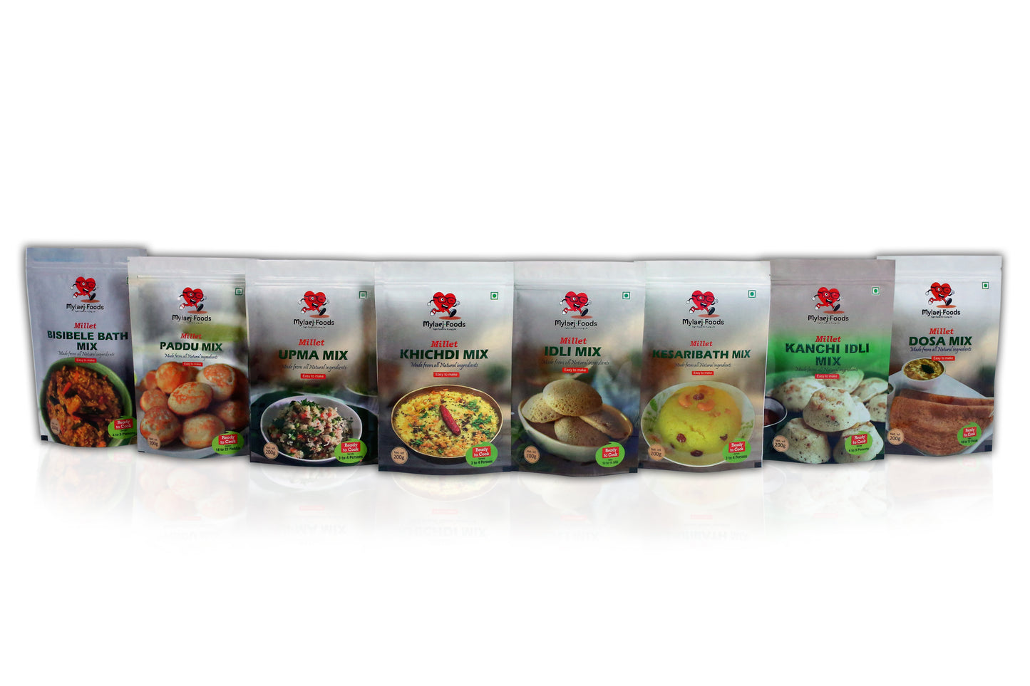 Combo Pack of 8 - ( Millet Idli + Millet Dosa+ Millet Paddu + Millet Kanchi Idli + Millet Khichdi + Millet Bisibelebath + Millet Upma + Millet Kesaribath )